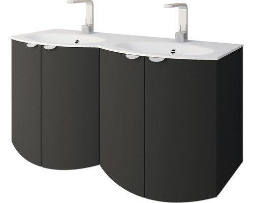 Doppelwaschtisch mit Unterschrank und zwei Armaturen