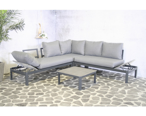 Gartensitzgruppe mit Ecksofa, Lounge-Sesseln und Tisch für den Außenbereich