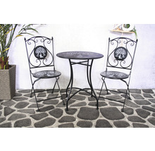Gartengarnitur aus Metall mit Bistro-Design und rundem Tisch