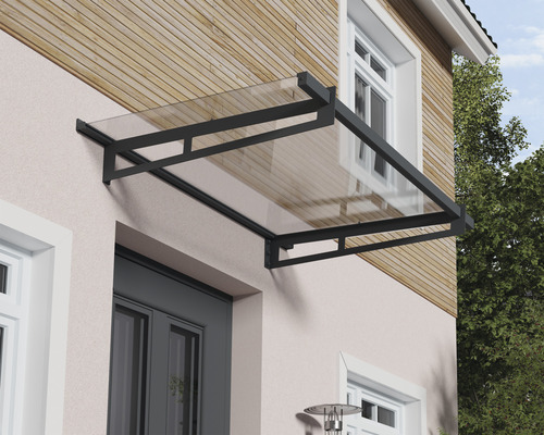 Vordach mit Glas und Rahmen am Haus