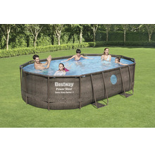 Aufstellpool Framepool-Set Bestway oval 488x305x107 cm inkl. Sandfilteranlage, Leiter, Abdeckplane & Anschlussschlauch grau