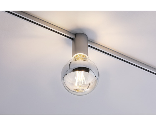 Deckenleuchte mit Leuchtmittel in silberner Optik an Stromschiene