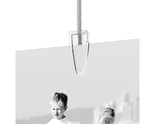 Glasklemme mit Drahtseil