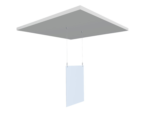 Deckenmontage für ein Schild mit Stahlseilen