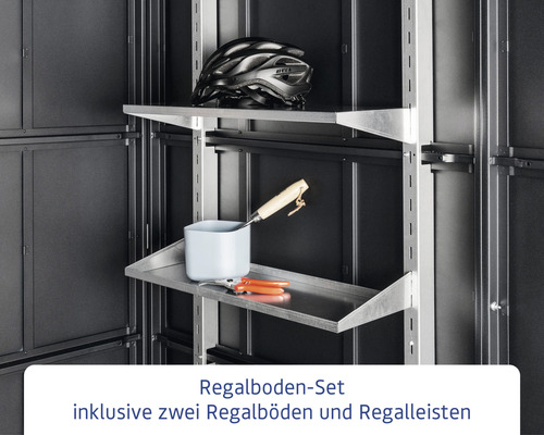 Regalboden Set mit zwei Regalböden und Regalleisten im Metall Gerätehaus