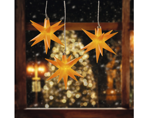 3er-Set LED Sternenhänger Ø 12 cm 3 LEDs Lichtfarbe warmweiß gelb Drei beleuchtete Sterne als Fensterdekoration
