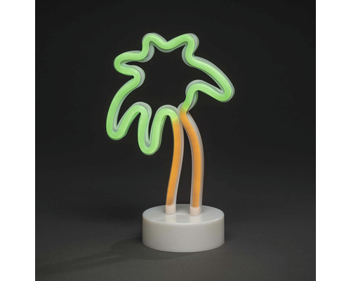 Neonlampe in Form einer Palme auf einem Sockel