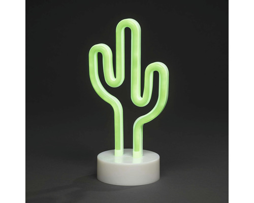 Dekorative Kaktus-Neonlampe auf einem runden Sockel