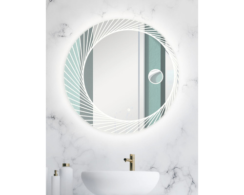 Runder Badspiegel mit LED-Beleuchtung und modernem Design über einem Waschbecken