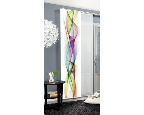 Raumansicht mit Schiebegardine mit farbigem Design