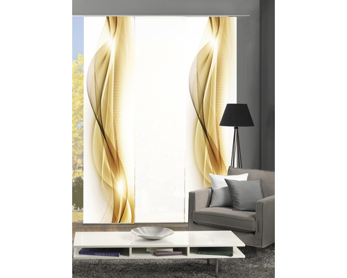 Wohnzimmer mit Schiebegardinen mit abstraktem Design