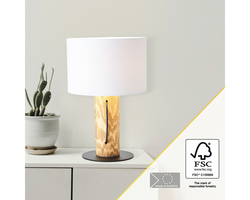 Tischleuchte 1-flammig HxØ 43x25 cm Jimena kiefer gebeizt/weiß mit Kabelschalter Tischleuchte aus Holz mit Stoffschirm und FSC Siegel für verantwortungsvolle Forstwirtschaft