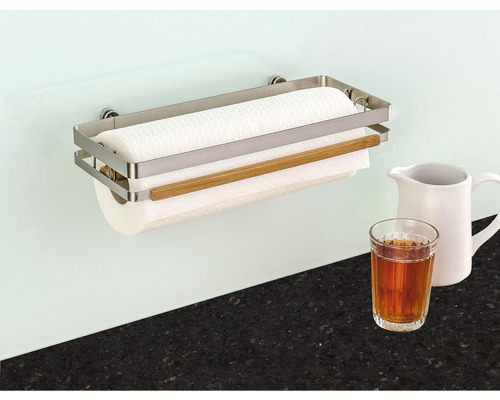 Wandrollenhalter aus Edelstahl mit Papierrolle und Holzstange