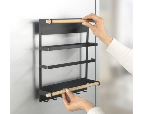 Magnetisches Küchenregal mit Ablagen und Haken zur Kühlschrankbefestigung