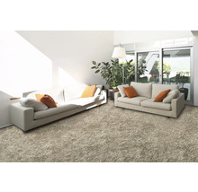 Heller Wohnraum mit zwei Sofas und Teppich