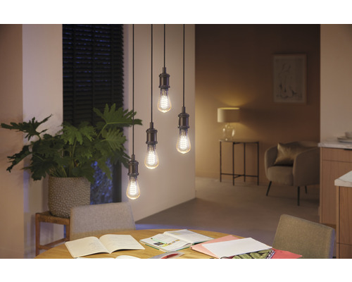 Esszimmer mit Esstisch und Pendelleuchte mit Leuchtmittel