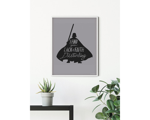 Gerahmtes Wandbild mit Star Wars Darth Vader Silhouette und dem Zitat: Ich finde Ihren Mangel an Glauben beunruhigend.