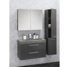 Badezimmerensemble mit Waschtischunterschrank, Waschbecken, Spiegelschrank und Hochschrank