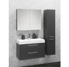 Modernes Badezimmerensemble mit Waschbeckenunterschrank, Spiegelschrank und Hochschrank