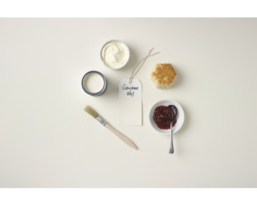 Farbe, Pinsel, Marmelade, Gebäck und Etikett mit der Aufschrift Gebrauchs Weiss