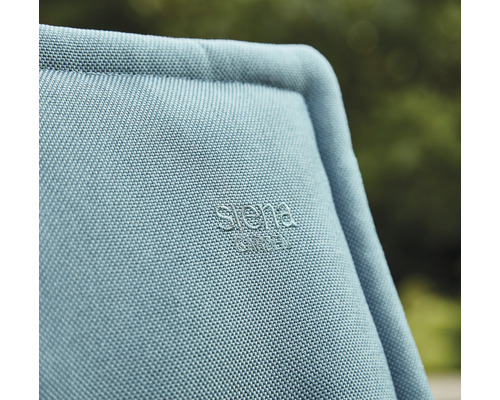 Detailansicht eines Gartenmöbelstücks mit dem Siena Garden Logo.