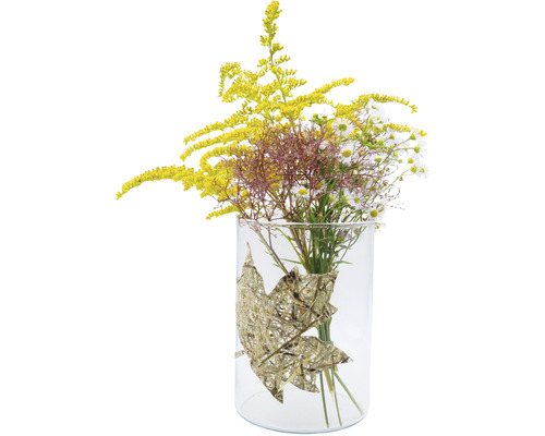 Blumenvase aus Glas mit Blumen und Blattmotiv