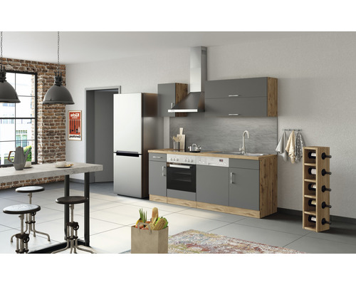 Held Möbel Küchenzeile mit Geräten Sorrento 210 cm anthrazit matt zerlegt Variante reversibel