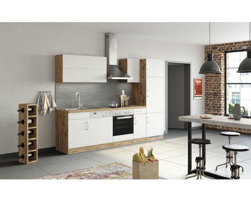 Held Möbel Küchenzeile mit Geräten Sorrento 270 cm Frontfarbe weiß matt Korpusfarbe eiche zerlegt