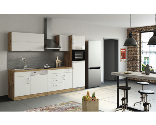 Held Möbel Küchenzeile Sorrento 270 cm Frontfarbe weiß matt Korpusfarbe eiche zerlegt