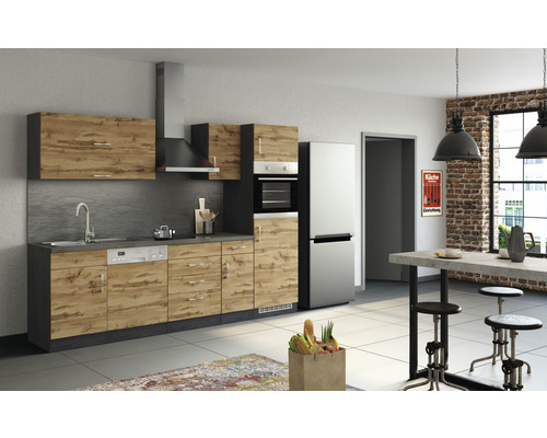 Held Möbel Küchenzeile mit Geräten Sorrento 270 cm Frontfarbe eiche matt Korpusfarbe graphit zerlegt
