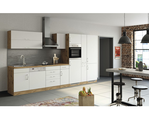Held Möbel Küchenzeile Sorrento 360 cm Frontfarbe weiß matt Korpusfarbe eiche zerlegt