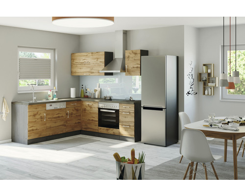 Held Möbel Winkelküche mit Geräten Sorrento 210 cm Frontfarbe eiche Matt  Korpusfarbe graphit bei HORNBACH kaufen