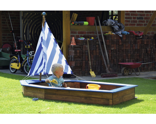 Sandkasten dobar Schiff 180 x 96 x 125 cm Holz blau sechseckig Kantenschutz witterungsbeständig