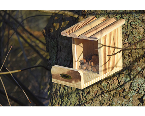 Vogelhaus aus Holz mit Futter