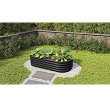 Hochbeet aus Metall mit Pflanzen im Garten