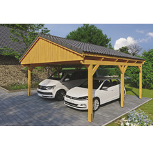 Doppelcarport SKAN Holz Fichtelberg 618 x 566 cm Eiche hell