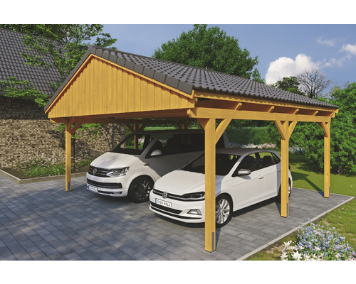 Doppelcarport SKAN Holz Fichtelberg 618 x 566 cm Eiche hell Doppelcarport aus Holz mit zwei Autos