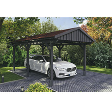 Einzelcarport SKAN Holz Fichtelberg inkl. Dachschindeln rot 317 x 566 cm Schiefer