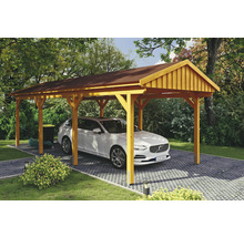 Einzelcarport SKAN Holz Fichtelberg inkl. Dachschindeln rot 317 x 808 cm Eiche hell