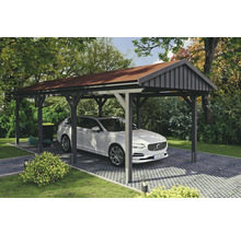 Einzelcarport SKAN Holz Fichtelberg inkl. Dachschindeln rot 317 x 808 cm Schiefer