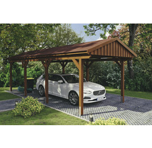 Einzelcarport SKAN Holz Fichtelberg inkl. Dachschindeln rot 317 x 808 cm Nussbaum