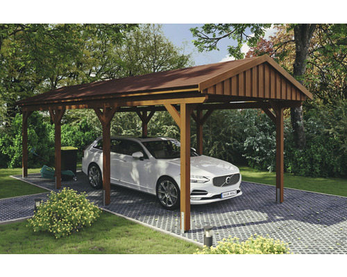 Einzelcarport SKAN Holz Fichtelberg inkl. rot 423 kaufen 808 cm Nussbaum HORNBACH Dachschindeln bei x