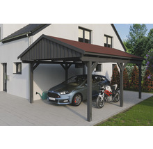 Einzelcarport SKAN Holz Fichtelberg inkl. Dachschindeln rot 423 x 566 cm Schiefer