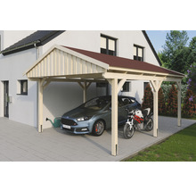 Einzelcarport SKAN Holz Fichtelberg inkl. Dachschindeln rot 423 x 566 cm natur