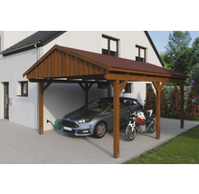 Einzelcarport SKAN Holz Fichtelberg inkl. Dachschindeln rot 423 x 566 cm Nussbaum