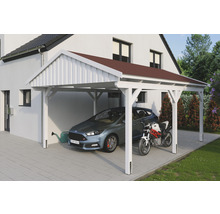Einzelcarport SKAN Holz Fichtelberg inkl. Dachschindeln rot 423 x 566 cm weiß