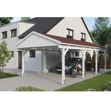 Einzelcarport SKAN Holz Fichtelberg inkl. Dachschindeln rot 423 x 808 cm weiß