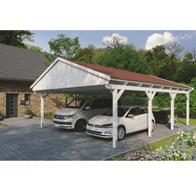 Doppelcarport SKAN Holz Fichtelberg inkl. Dachschindeln rot 618 x 808 cm weiß