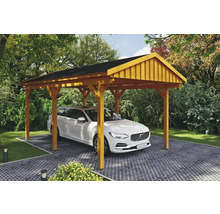 Einzelcarport SKAN Holz Fichtelberg inkl. Dachschindeln schwarz 317 x 566 cm Eiche hell