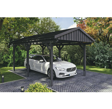 Einzelcarport SKAN Holz Fichtelberg inkl. Dachschindeln schwarz 317 x 566 cm Schiefer